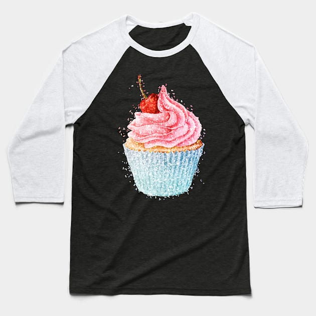 Cherry Cupcake Hand Drawn Baseball T-Shirt by Mako Design 